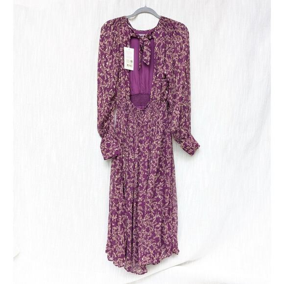 NWT Sézane Purple Robe Priscilla Floral Backless Midi Maxi Dress, size 40/L - Picture 4 of 11